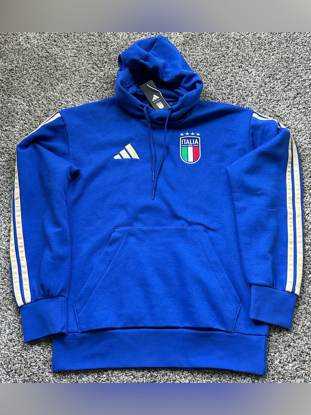 Adidas Mens FIGC Italia DNA Fleece Hoodie Bold Blue Size Medium JY9662
